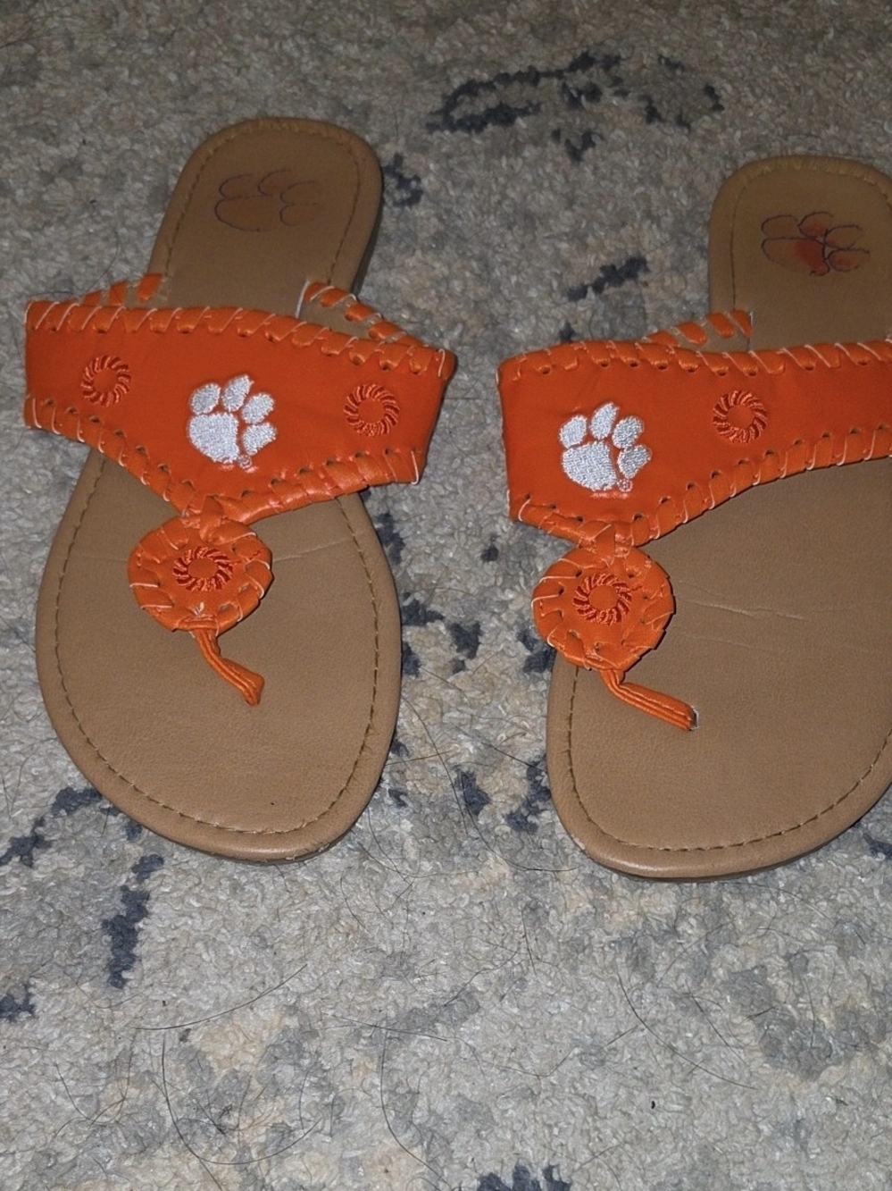 Women's Orange Embroidered Toe-Post Sandals with Tan Footbed